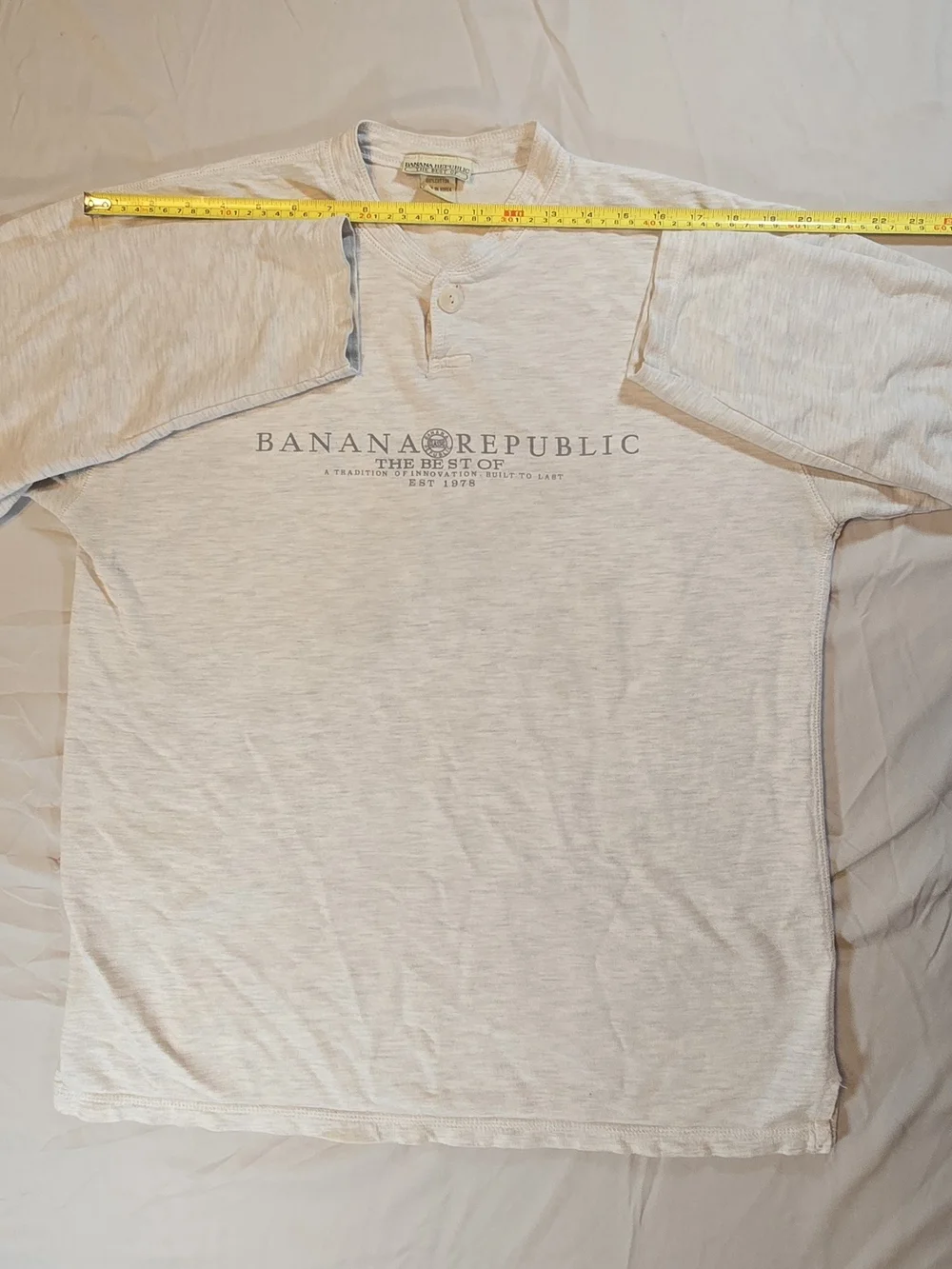 Banana Republic Men's Cream Henley Logo Long-Sleeve Shirt
